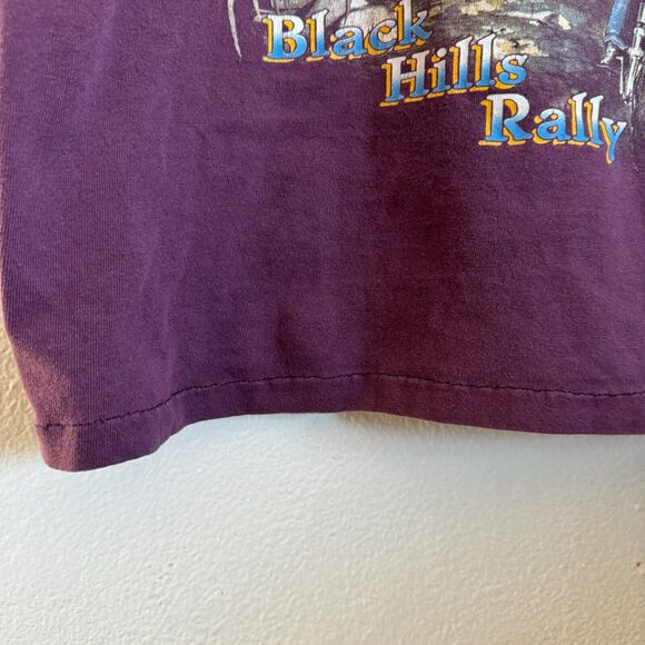 Vintage 1996 90s Sturgis Biker 3D Emblem Black Hills Rally Wolf L T-Shirt Crop - Picture 2 of 10